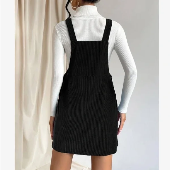 Classic Elegant Corduroy Solid Pocket Jumper Overall Dress Without Sweater - Picture 9 of 13